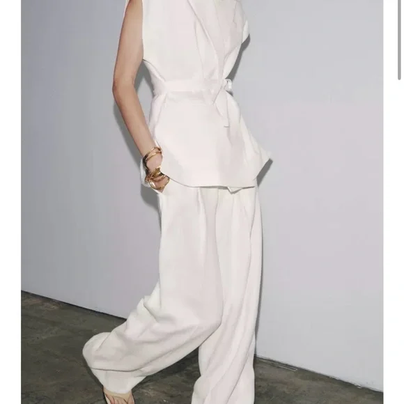 PLEATED LINEN BLEND PANTS ZW COLLECTION - Picture 2 of 8